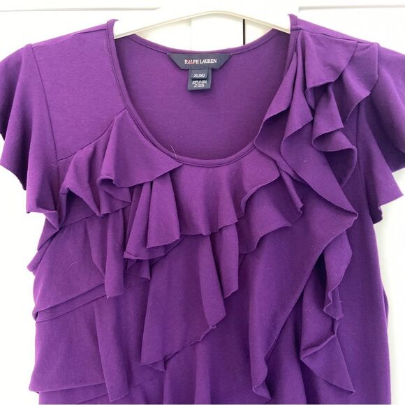 RALPH LAUREN Purple Ruffle Flutter Sleeve Knee Length Dress Size 16 - Picture 2 of 11